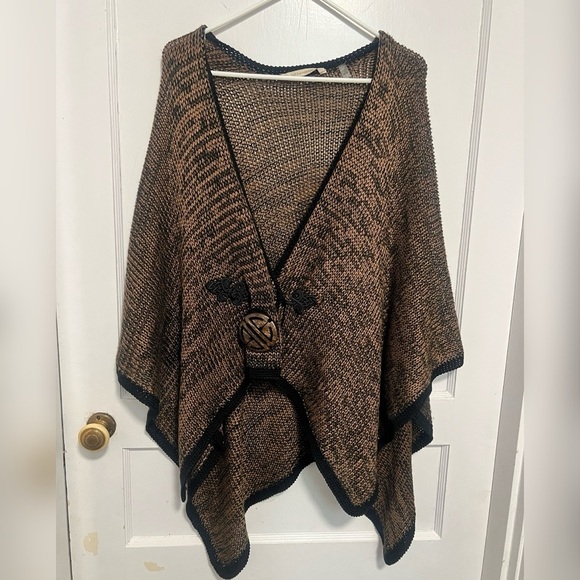 Soft Surroundings 24253 Mei Ling Brown & Black Sweater Cape Poncho One Size - Picture 1 of 5